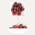Fresh Ripe Juicy Cherries Displayed in White Bowl on White Background