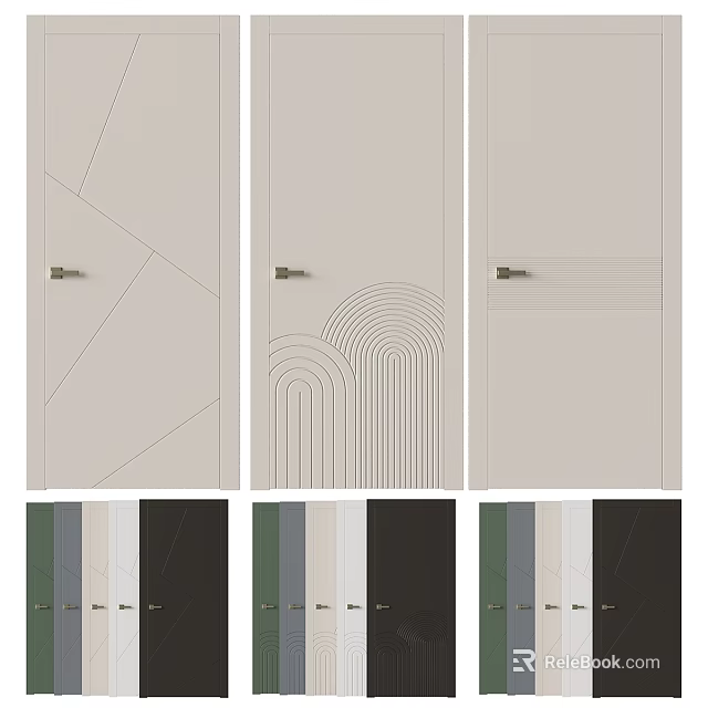 Modern Interior Hinged Doors With Geometric Patterns Curved Lines And Color Options 3d model
