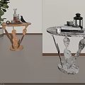 Stylish Side Table With Human Shaped Base Wooden And Marble Top Decorative Items