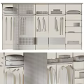 Modern Open Wardrobe Interior Design With Hanging White Shirts Folded Items And Drawers