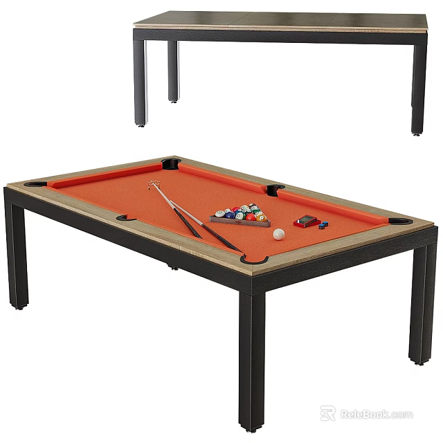 Modern Billiard Table With Orange Felt Surface Cue Balls And Score Counter For Sports Equipment 3d model 