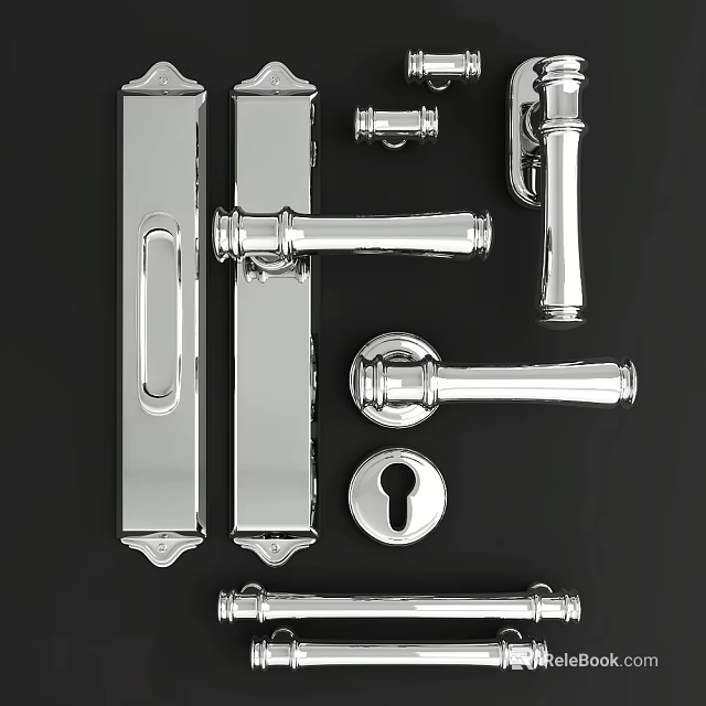 Silver Metal Door Handles With Various Designs And Home Decor Components 3d model 
