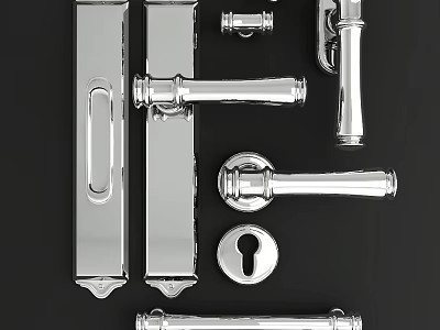 Silver Metal Door Handles With Various Designs And Home Decor Components 3d model