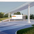 Modern Park Landscape With White Bridge Green Grass And Curved Blue Pathways