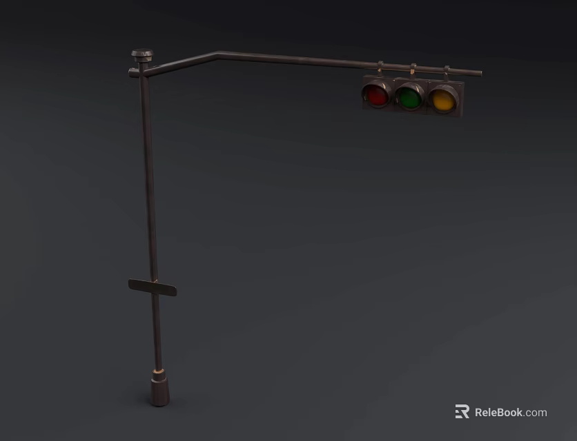 Public Traffic Light With Red Green Yellow Signals On Metal Pole Structure 3d model 