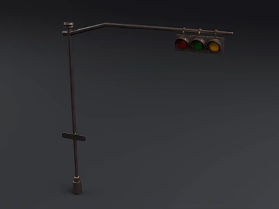 Public Traffic Light With Red Green Yellow Signals On Metal Pole Structure 3d model