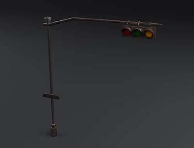 Public Traffic Light With Red Green Yellow Signals On Metal Pole Structure 3d model