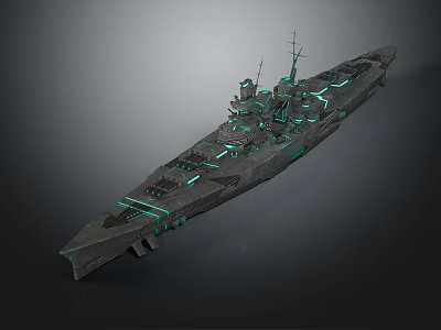 Futuristic Sci Fi Warship Water Vehicle With Glowing Lines And Advanced Design 3d model