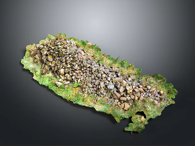 Detailed Terrain Model With Rock Piles Green Grass And Natural Topography 3d model