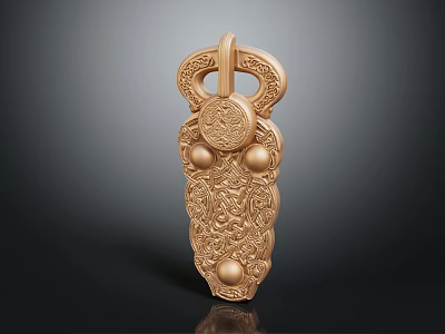 Golden Ornate Jewelry Pendant With Intricate Carvings Circular Hook And Traditional Decorative Patterns 3d model