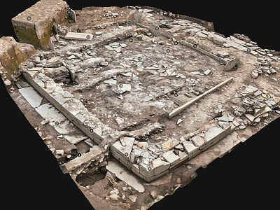 Ancient Archaeological Ruins Site Featuring Stone Wall Remains And Scattered Debris 3d model