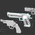 Three Different Types of Handguns with Black and Silver Pistol Firearm Designs