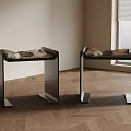 Stylish Black Metal Frame Stools With Light Colored Cushions On Wooden Floor Near Window