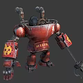 Red Mechanical Robot Character Featuring Steam Pipes Flame Decals And Chain Claw Weapon 3d model
