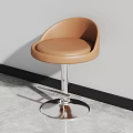 Modern Brown Leather Bar Stool With Curved Backrest Swivel Metal Round Base