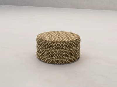 Round Woven Stool With Beige Dark Brown Pattern For Modern Interior Decor 3d model