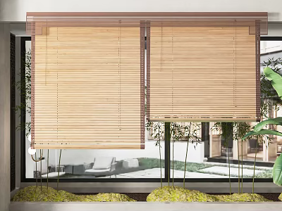 Bamboo Window Blinds Enhancing Modern Interior With Indoor Outdoor Greenery View 3d model