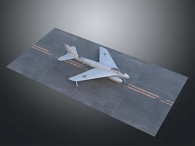 Military Airplane Model On Gray Runway With Yellow Lines And Cross Markings 3d model