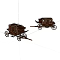Two Vintage Wooden Carriage Models Featuring Classic Design and Spoked Wheels