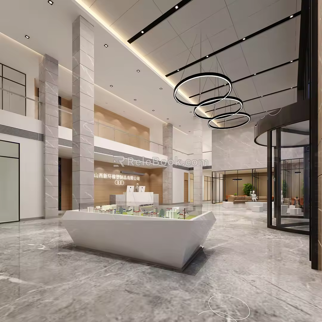 Modern Hall Front Desk Lobby 3d model