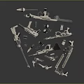 Various Metal Tools Including Wrenches Screwdrivers And Bolts On Surface 3d model