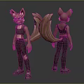 Anthropomorphic Fox Character Design With Crop Top Ripped Pants And Sneakers Front Back View