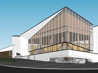 Modern Geometric Sales Office Building With Large Glass Windows And White Exterior 3d model