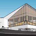 Modern Geometric Sales Office Building With Large Glass Windows And White Exterior