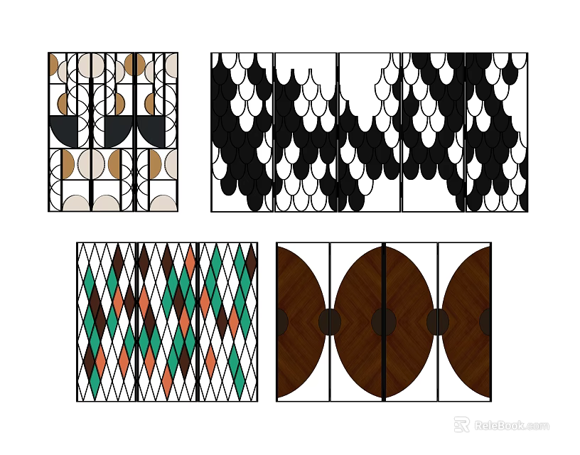 Modern Decorative Screens With Geometric Patterns And Artistic Colorful Designs 3d model 