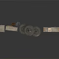 Industrial Storage Setup With Metal Shelves Wooden Crates Baskets Lantern And Stacked Tires