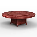 Round Red Solid Wood Carved Dining Table With Traditional Chinese Rotating Tray 3d model