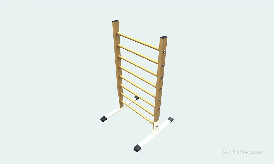 Multifunctional Sports Training Equipment With Multiple Yellow Horizontal Bars White Frame And Black Foot Pads 3d model 
