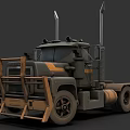 Vintage Industrial Truck With Front Guard Dual Exhaust Pipes And Orange Stripes