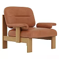Comfortable Leather Upholstered Leisure Chair With Oak Wood Frame And Armrests