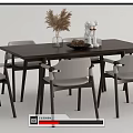 Modern Dining Table Set With Walnut Tabletop Light Gray Chairs Minimalist Design And Decorative Items 3d model