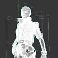 Female Cybernetic Figure In Futuristic Silver And Purple Outfit With Blue Glowing Accents
