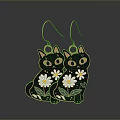 Delicate Black Cat Shaped Earrings With Daisy Flowers And Gold Hooks
