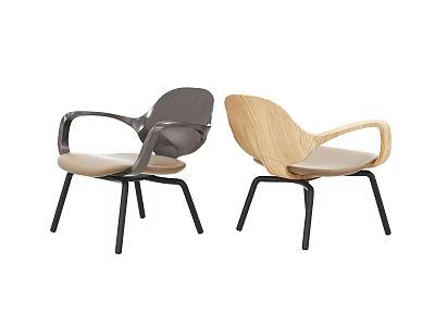 Modern Accent Leisure Chairs With Wooden And Plastic Frame Design 3d model