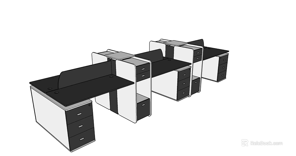 Modern Modular Office Work Desks With Drawers And Storage Cabinets 3d model 