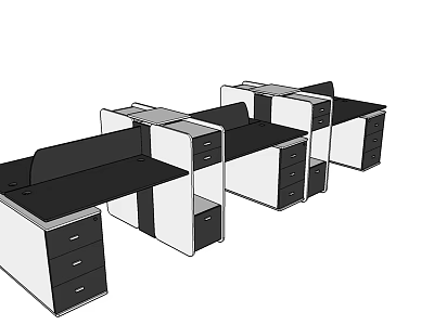 Modern Modular Office Work Desks With Drawers And Storage Cabinets 3d model