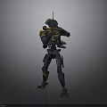 Back View Of Robot Character With Antenna And Orange Black Armor Standing Pose