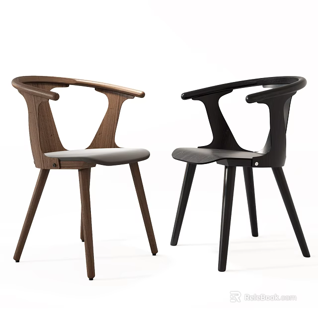 Modern Single Chair Design With Brown Black Wooden Frame Armrest And Slim Legs 3d model 