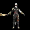 Game Movie Character With White Hair Masked Golden Black Armor Red Sash And Decorated Staff