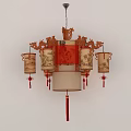 Traditional Chinese Style Dragon Carved Chandelier Lantern Shaped Red Beige Hanging Tassels