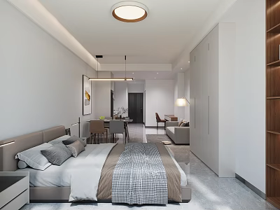 Spacious Modern Apartment Interior With Bedroom Living Room Dining Area Sofa And Storage Cabinets 3d model