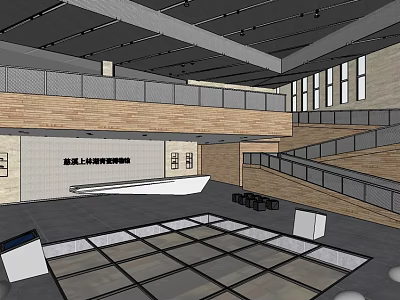 Cultural Center Interior Design With Exhibition Area Staircase And Glass Floor 3d model