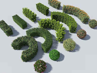 Various Shaped Garden Shrubs In Topiary Designs For Outdoor Landscaping 3d model
