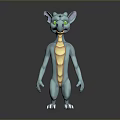 Game Movie Character Blue Dragon 3D Model With Green Eyes And Yellow Belly Standing Pose