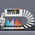Round Music Festival Stage Design With Spiral Structure Piano Keys Music Note And Colorful Spectrum