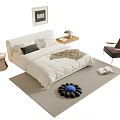 Modern Double Bed With White Bedding Gray Cushion Bedside Table Black Chair And Gray Rug